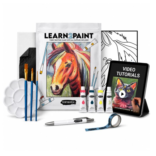 Painting4Real; Radiant Horse Painting4Real Acrylic Paint by Video Art Class Kits for Adults with Video Tutorials, Learn to Paint Radiant Horse, How to Paint with Acrylic Paint Sets for Adult, 9 Peices Art Set & Painting Supplies Gifts for Mom; Category:Canvas Painting Kits; Image:1